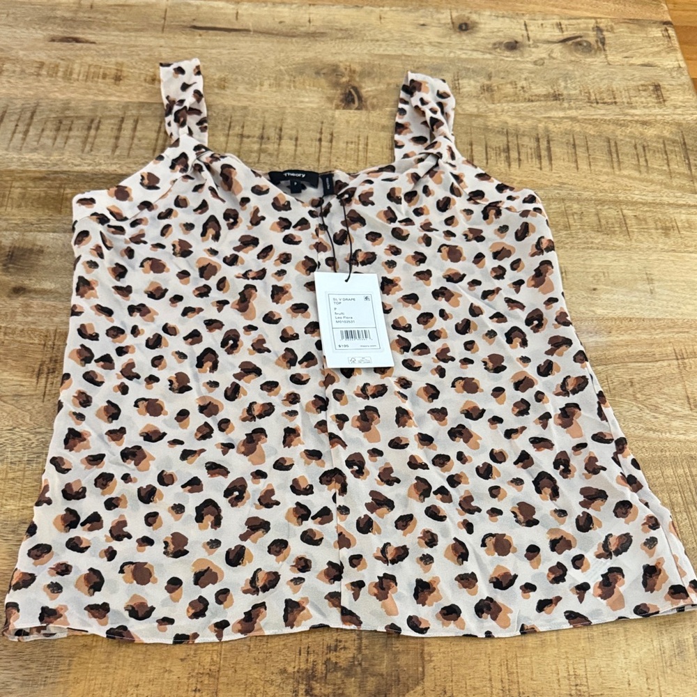 Theory Leopard Print 100% silk cami Camisole in Beige blush pink tank top blouse